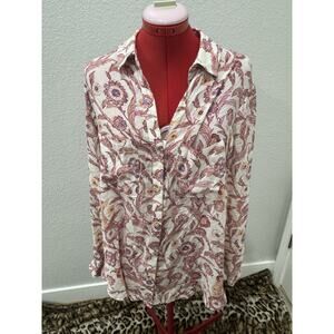 Floral Button Down Long Sleeve Shirt Flowy Bohemian Blouse Top